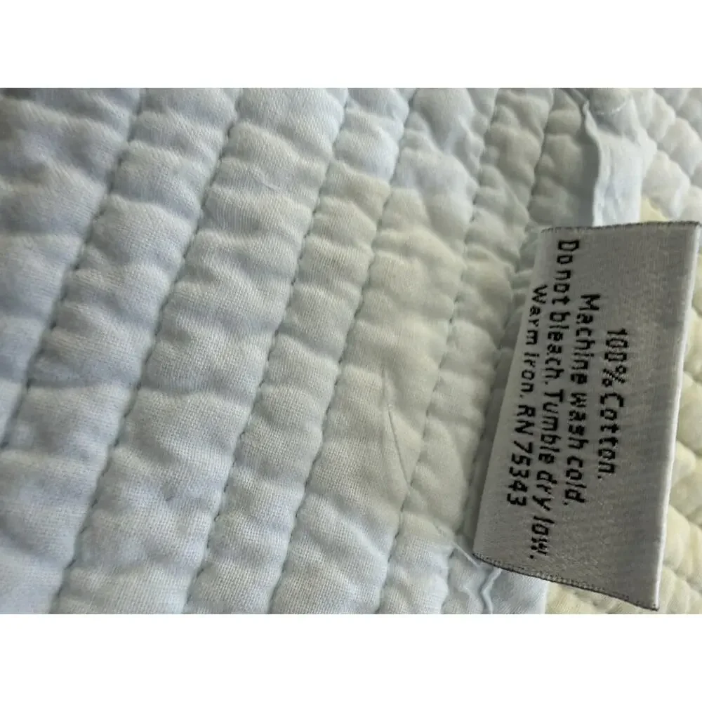 Storehouse Cotton Quilt Queen/Full White Blue Yellow Reversible Coastal Cottage